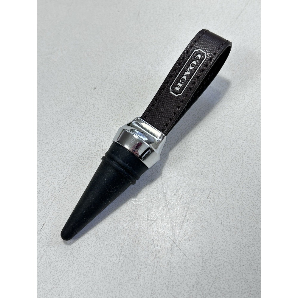 Coach Wine Bottle Stopper Dark Brown Leather Loop Strap Top